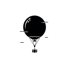 Black hot air balloon with gondola illustration. © Diki
