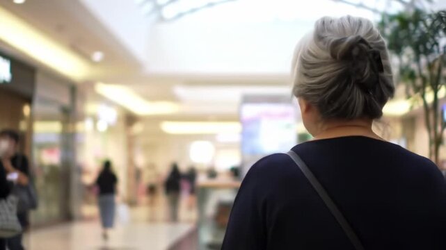 Senior woman walking through a shopping mall