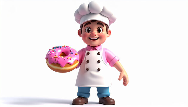 Chef holding a donut on white background