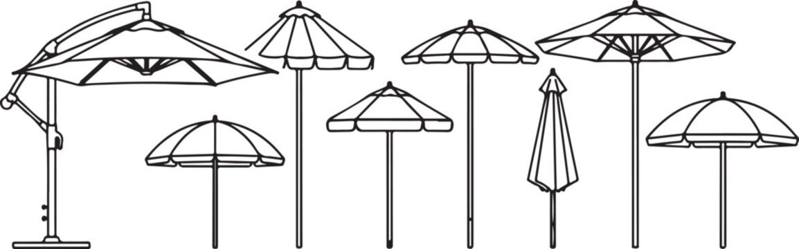 Collection of vintage umbrella line drawings black and white Vector