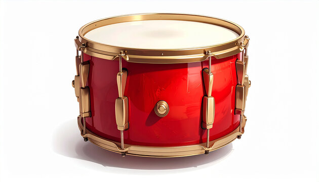 Red snare drum on white background