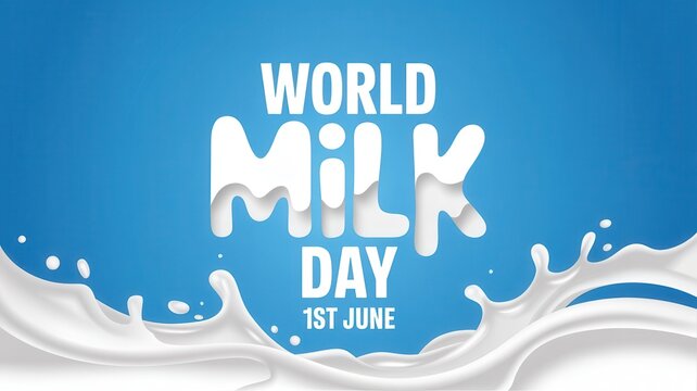 World Milk Day on June 1st banner with milk splash on a blue background