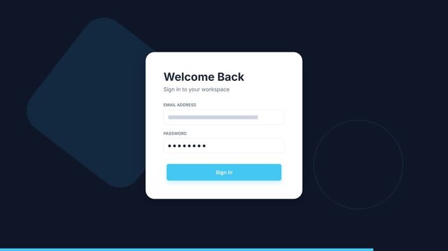 Welcome Back Screen with Login Fields and Submit Button.