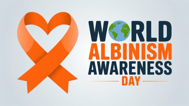 World Albinism Awareness Day banner with orange heart ribbon and globe icon.