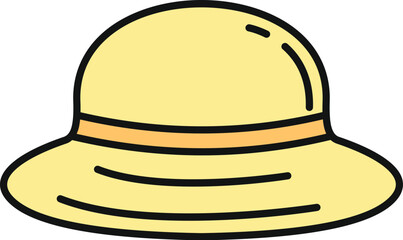Fototapeta premium Yellow safari sun hat vector drawing with brim and band protecting from sun