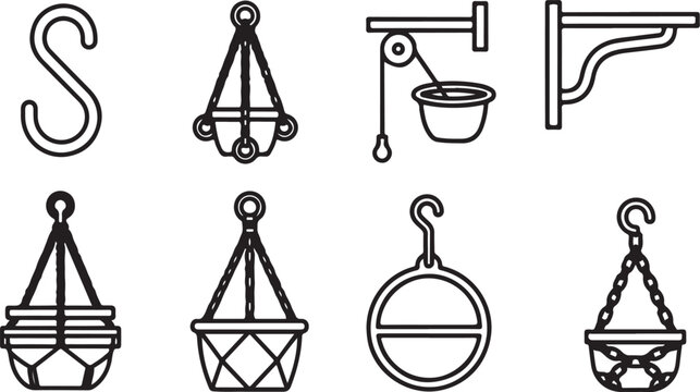 Set of black iron chandeliers and hook styles vector icons Vector