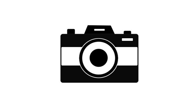 Flat  camera icon tilting with a flashing light symbol on an isolated white background.
