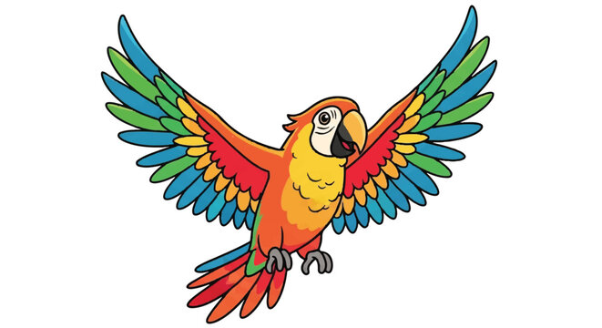 Colorful Macaw Parrot Flying with Wings Spread Wide.