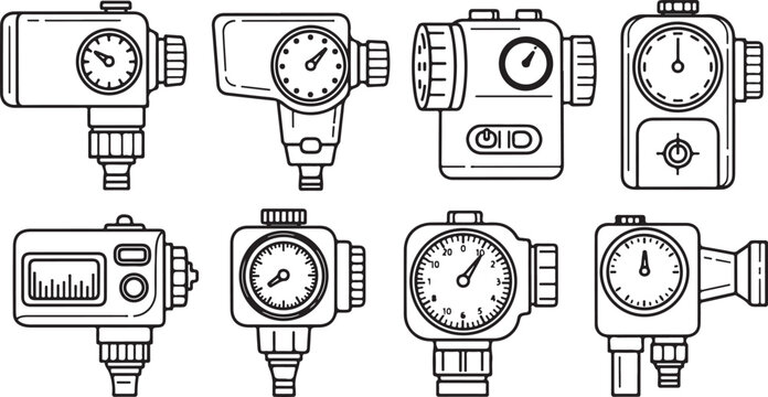 Collection of different types of vintage alarm clocks isolated Vector
