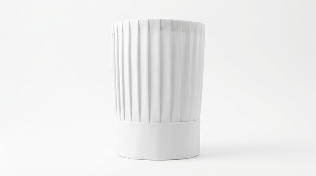 Professional white chef hat with vertical pleats, traditional tall toque blanche for culinary experts, clean paper chef hat for restaurant kitchen staff isolated on White Background