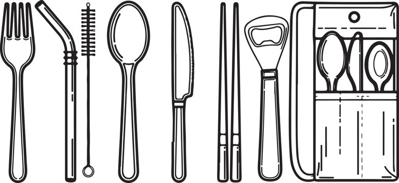 Set of kitchen utensils including ladle pot holder and knives vector illustration Vector
