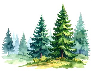 Obraz premium Watercolor forest trees illustration isolated on white background for design