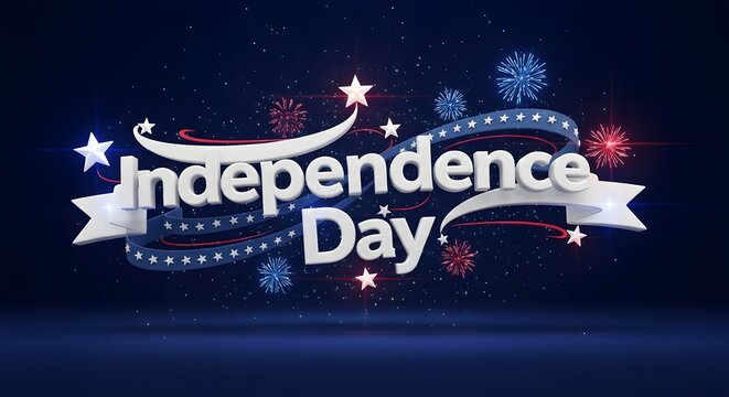 Independence Day lettering with stars and fireworks
