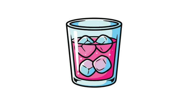 Refreshing Pink Drink with Ice Cubes in a Glass.