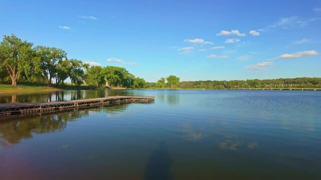 Scenic summer view of Grays Lake from Grays Lake Park in Des Moines Iowa