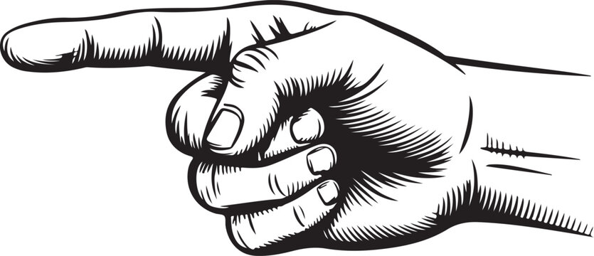 hand pointing left line art engraving retro pointer illustration icons