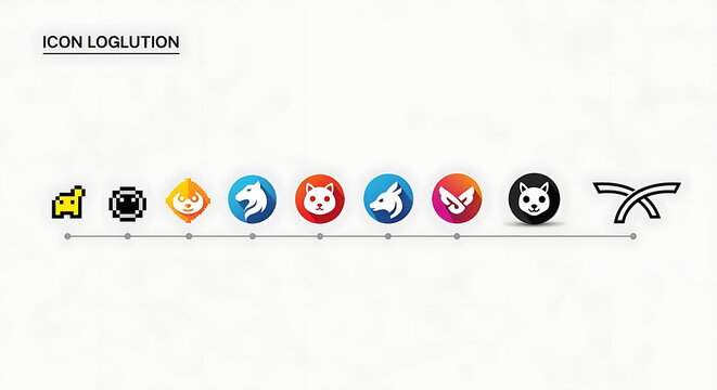 Collection of diverse animal-themed digital icons, showcasing a captivating design evolution from pixelated forms to modern flat styles, highlighting expressive facial features