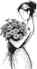 Fototapeta premium Elegant woman holding bouquet of flowers in black
