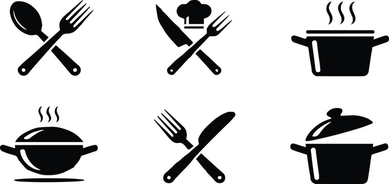 kitchen utensil icons chef pot pan spoon fork knife vector pack