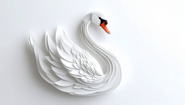 Elegant paper swan sculpture on white
