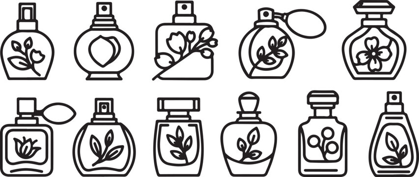 Vector illustration set of beer bottles with plants and hops icons Vector
