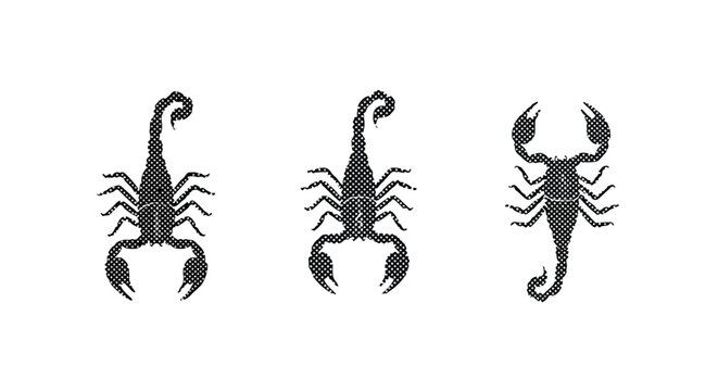 Stylized scorpion with halftone dot pattern texture