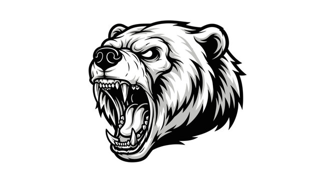 Fierce Grizzly Bear Roaring Head Mascot Illustration.