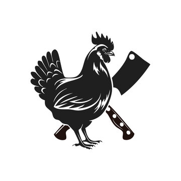 Chicken meat logo concept with meat knife.