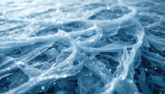 Sharp edges of crushed ice shimmer under blue light.