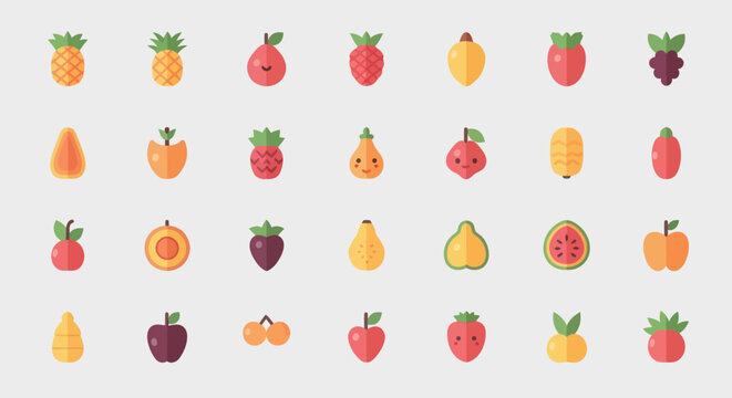 Colorful fruit icons collection