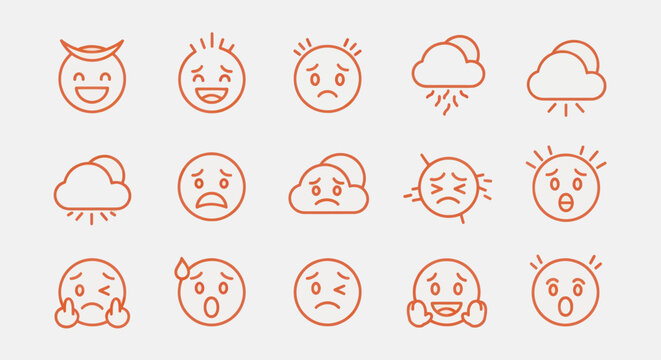 Emoji icons set emotions and weather