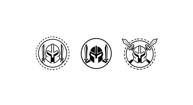Medieval sword and shield crest border on white background