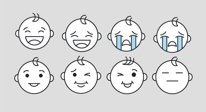 Baby face expressions in outline style