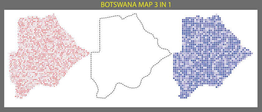 Botswana map 3 in 1 with red blue and white colored areas