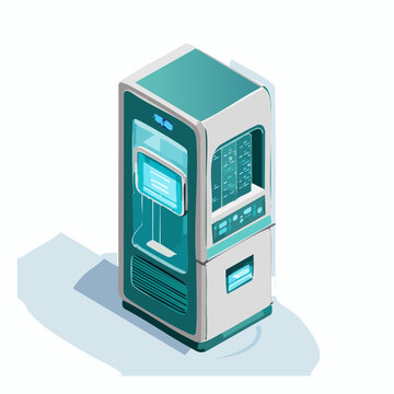 Futuristic smart retail vending machine with touch display in isometric vector style