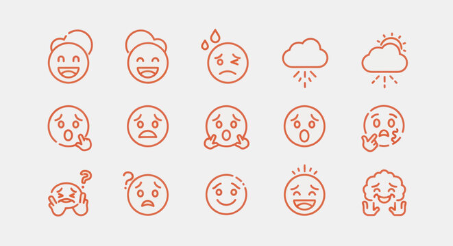 Emoji set line drawings of various emotions