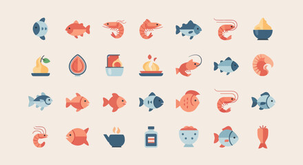Colorful fish and seafood icon collection © Lukas