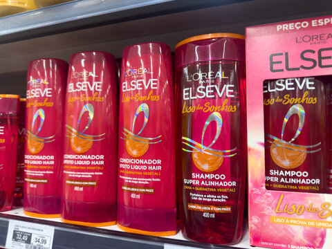BELO HORIZONTE, MG, BRAZIL, MAY, 15, 2026 A shelf of Loreal Elseve hair care products in a store