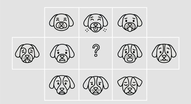 Dog face icons and question mark