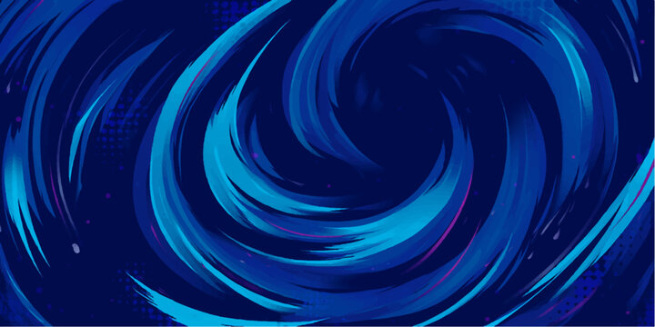 A digital art illustration of a blue abstract background featuring a glowing wave and liquid twirl pattern that forms a vibrant energy vortex
