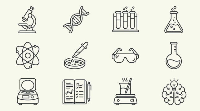 Science laboratory equipment and symbols.