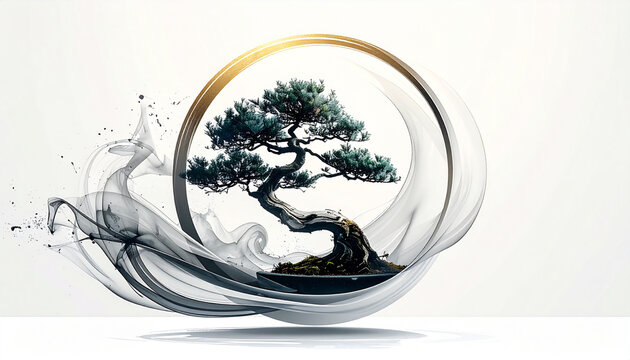 Bonsai tree illustration on white background