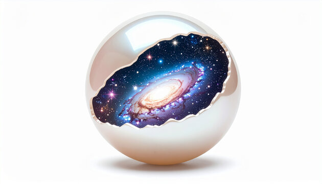 Cosmic galaxy displayed within a pearl