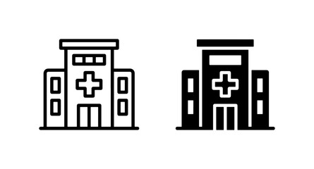 Naklejka premium Hospital Building Icons, Medical Clinic Vector Graphics, Healthcare Facility Symbols, Emergency Care Architecture