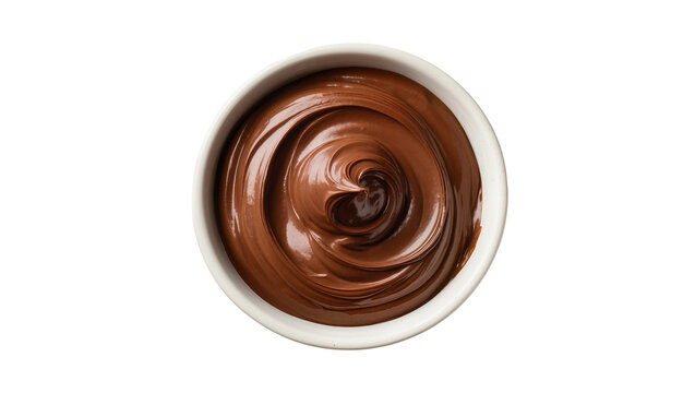 Isolated delicious chocolate hazelnut spread swirled in a small bowl, sweet food ingredient