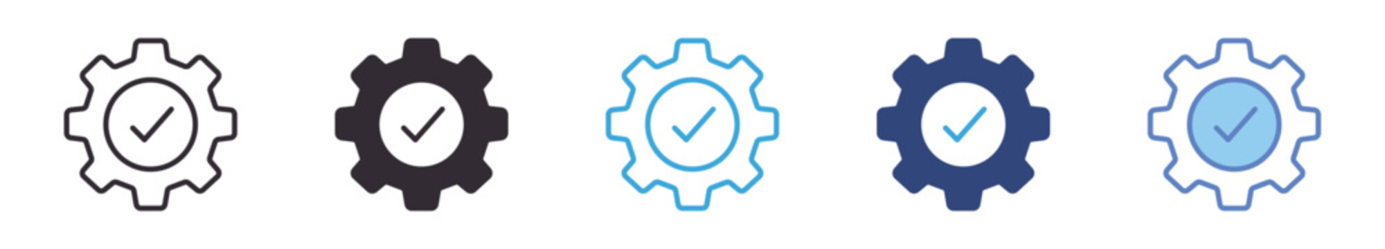 Verified Settings Icon Set , approved configuration symbols, successful system setup icons, validated preferences graphics, and secure settings confirmation icons.