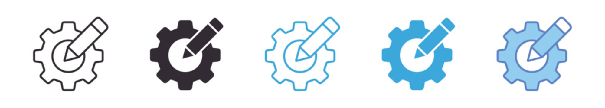 Settings Edit Icon Set , configuration customization symbols, system preferences editing, setup management icons, and control adjustment vector graphics.