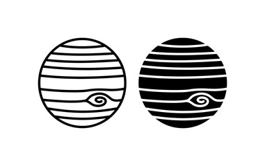 Two Stylized Jupiter Icons, Vector Illustrations of Gas Giant Planet, Celestial Body Symbols, Space Exploration Graphics © Sohana