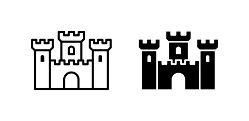 Castle Icons, Fortress Symbols, Medieval Architecture Vector Graphics. Set of two castle illustrations, outline and solid fill. © Sohana