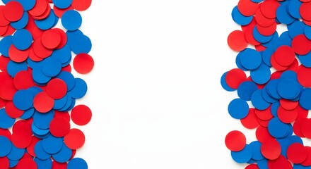 Obraz premium Red and blue circle confetti border on white background